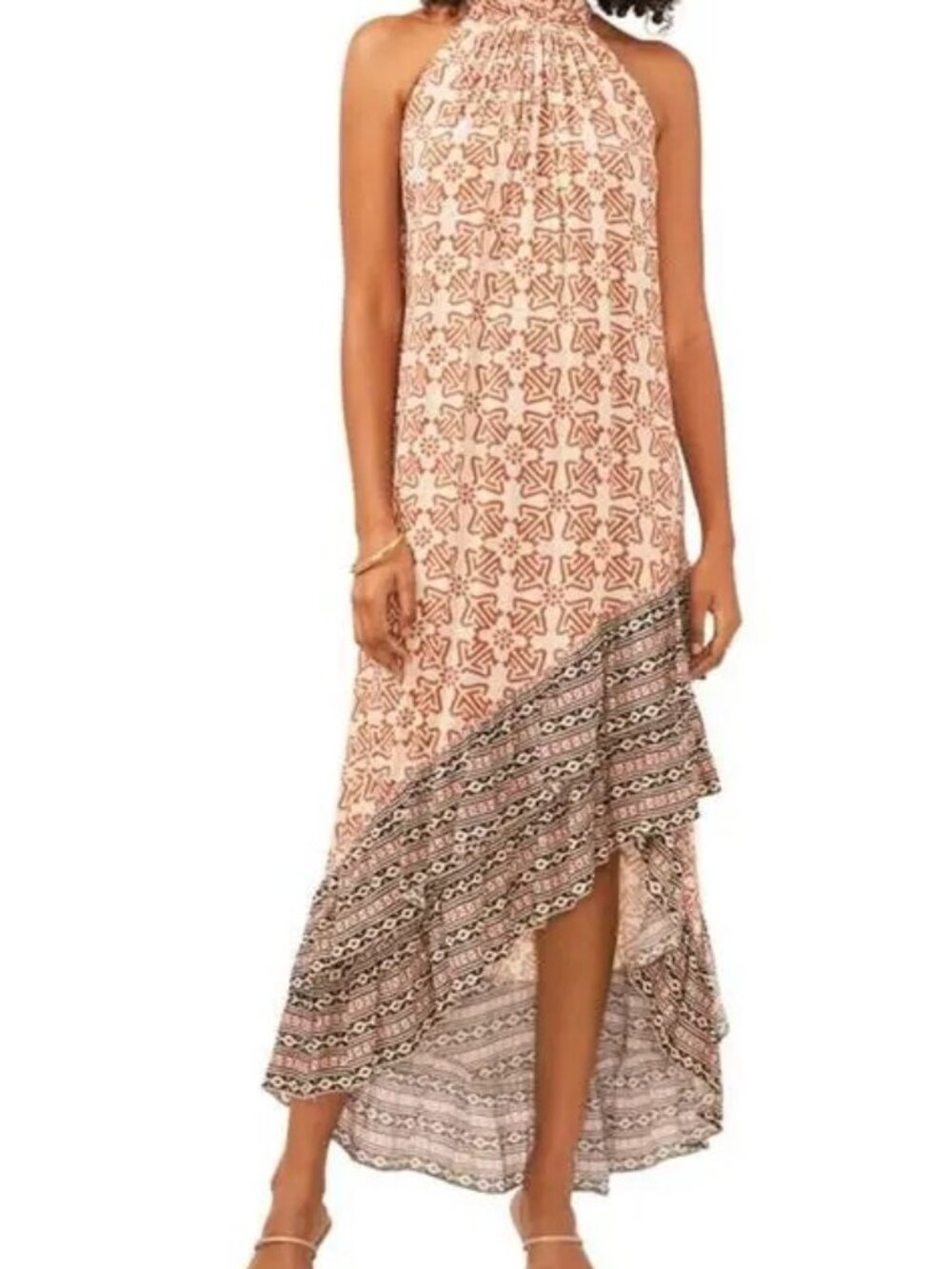 SIZE:XL VINCE CAMUTO BROWN&WHITE "PLAYFUL PAISLEY" MAXI DRESS